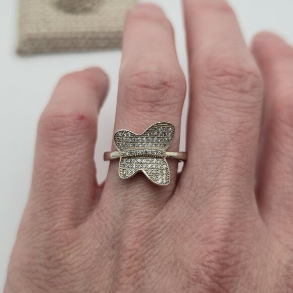 Size 8 Sterling Silver Pavement Cubic Zirconia Butterfly Ring A4034 - Picture 4 of 9